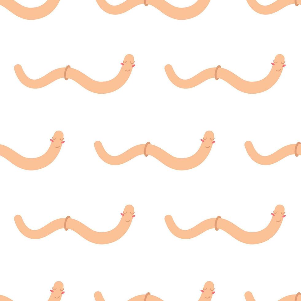 Funny worms on the white background. Seamless pattern with cartoon elements. vector