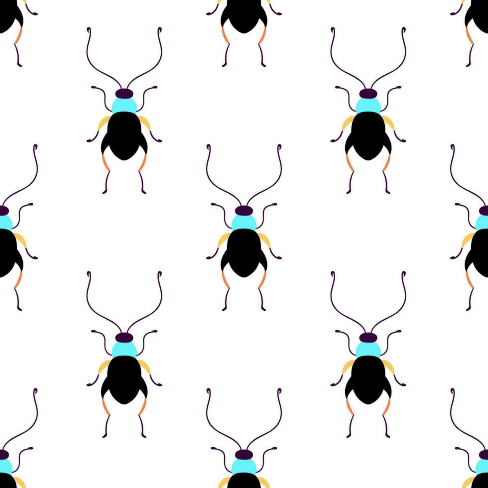 Black beetles. Seamless pattern with cartoon elements. vector