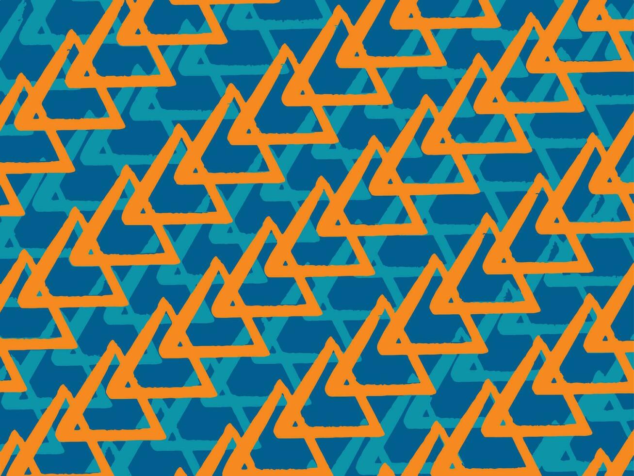 Grungy blue turquoise and orange colored triangles pattern isolated on horizontal landscape wallpaper vector background. Wallpaper for poster or textile prints.