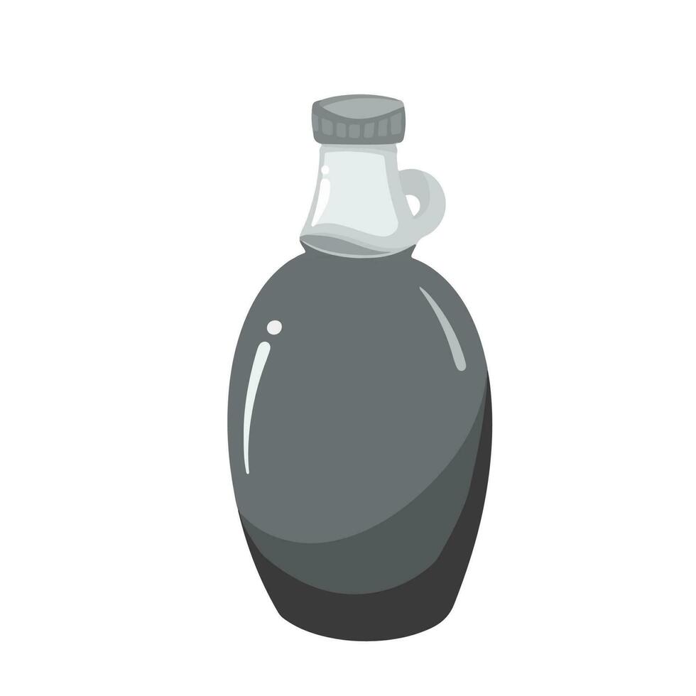 Syrup or dressing liquid oil for dessert grayscale vector illustration isolated on square white background. Monochrome shades of gray simple and flat styled drawing.