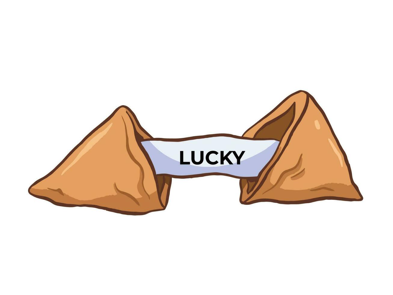 Opened or cracked fortune cookie with lucky text on the paper vector