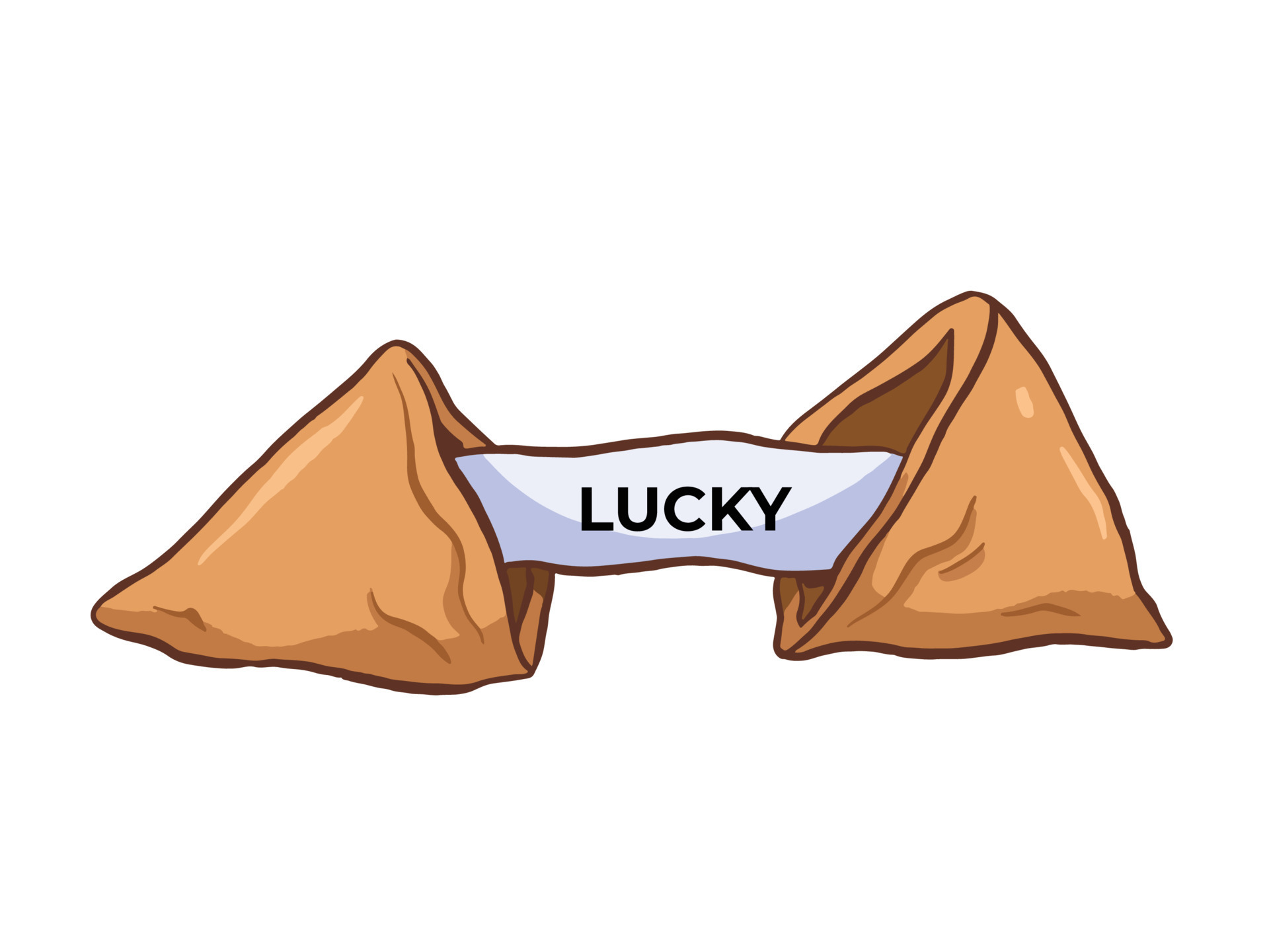 Opened or cracked fortune cookie with lucky text on the paper vector