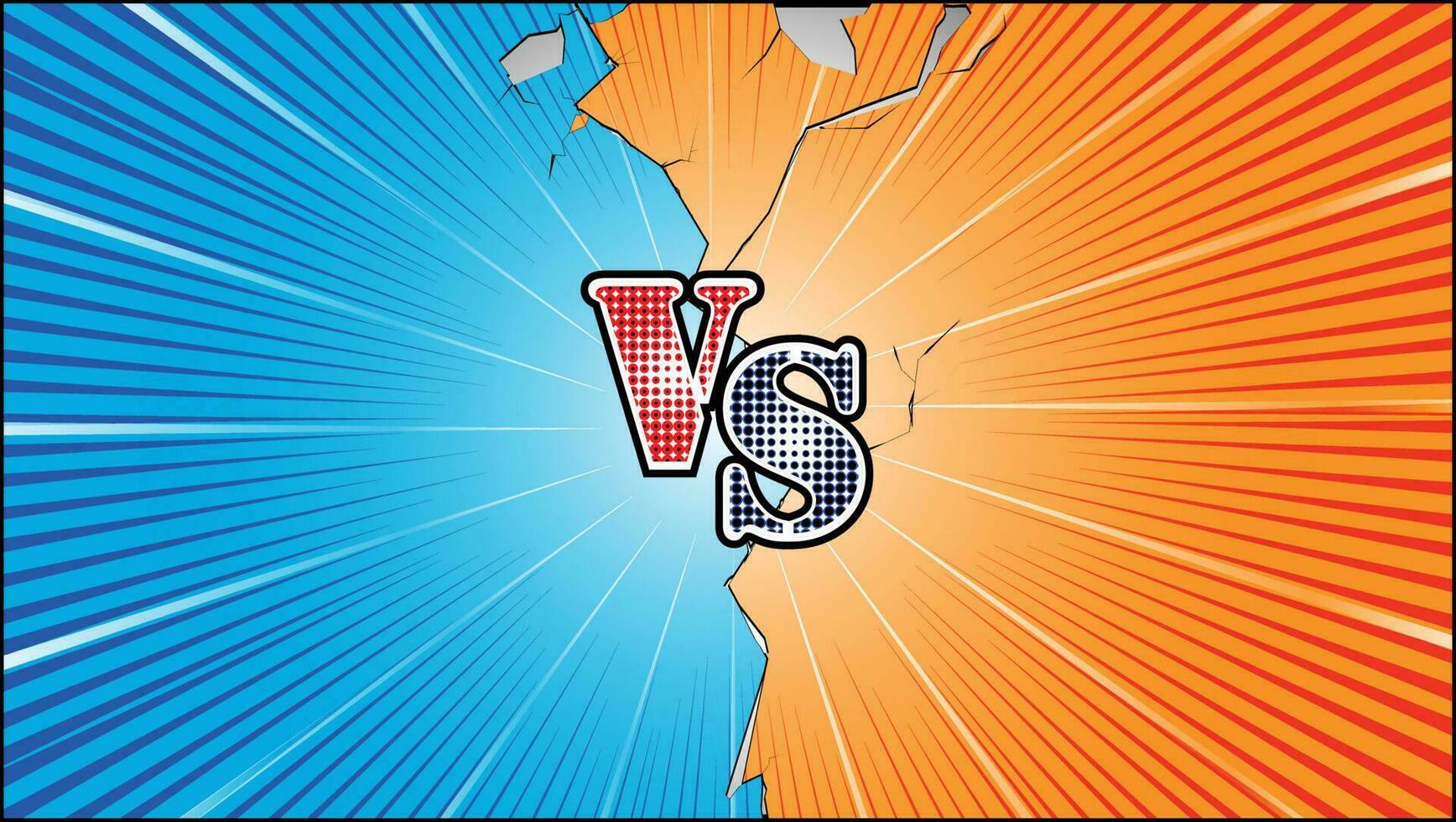 Versus art vector frame with cracked vector texture. cracked comic versus background. two color cartoon book versus. compared sides illustration.