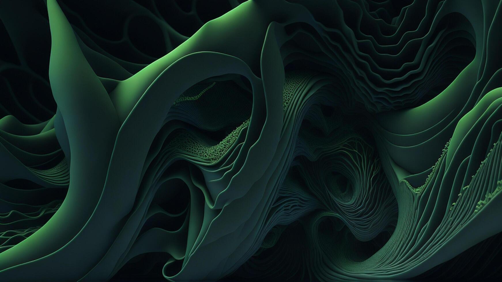 Abstract wavy surface dark green background generated background photo