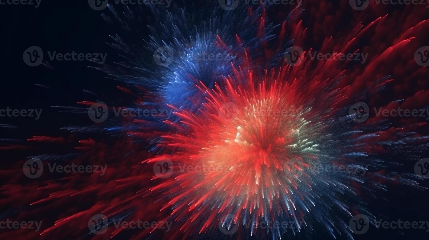 Red Blue Fireworks Abstract Cosmic Background. photo