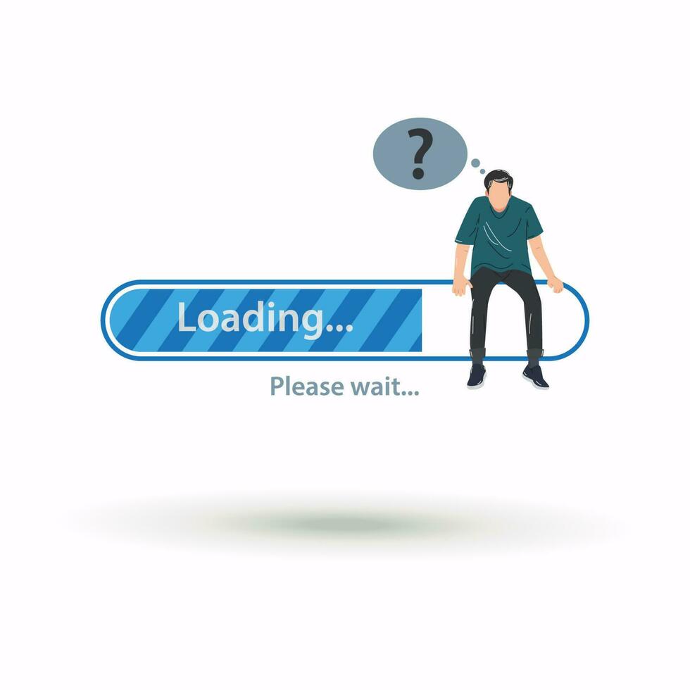 Man sitting on loading bar. Waiting loading file process concept vector illustration