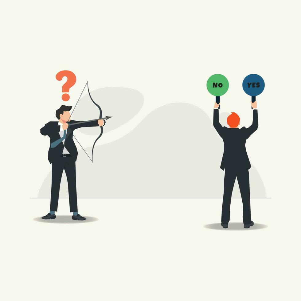 Businessman aiming arrow to YES or NO word. Yes or no decision choice vector concept illustration