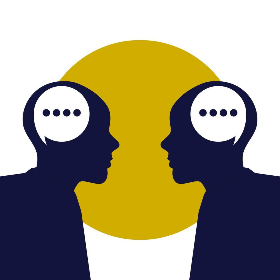 Head with speech bubble. Understand each other concept vector illustration