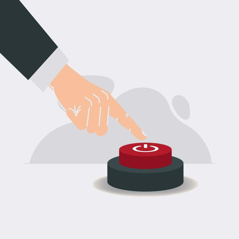 Finger presses the red button. Start and Launching a startup. Outline hand.  Cartoon illustration 12742411 Vector Art at Vecteezy