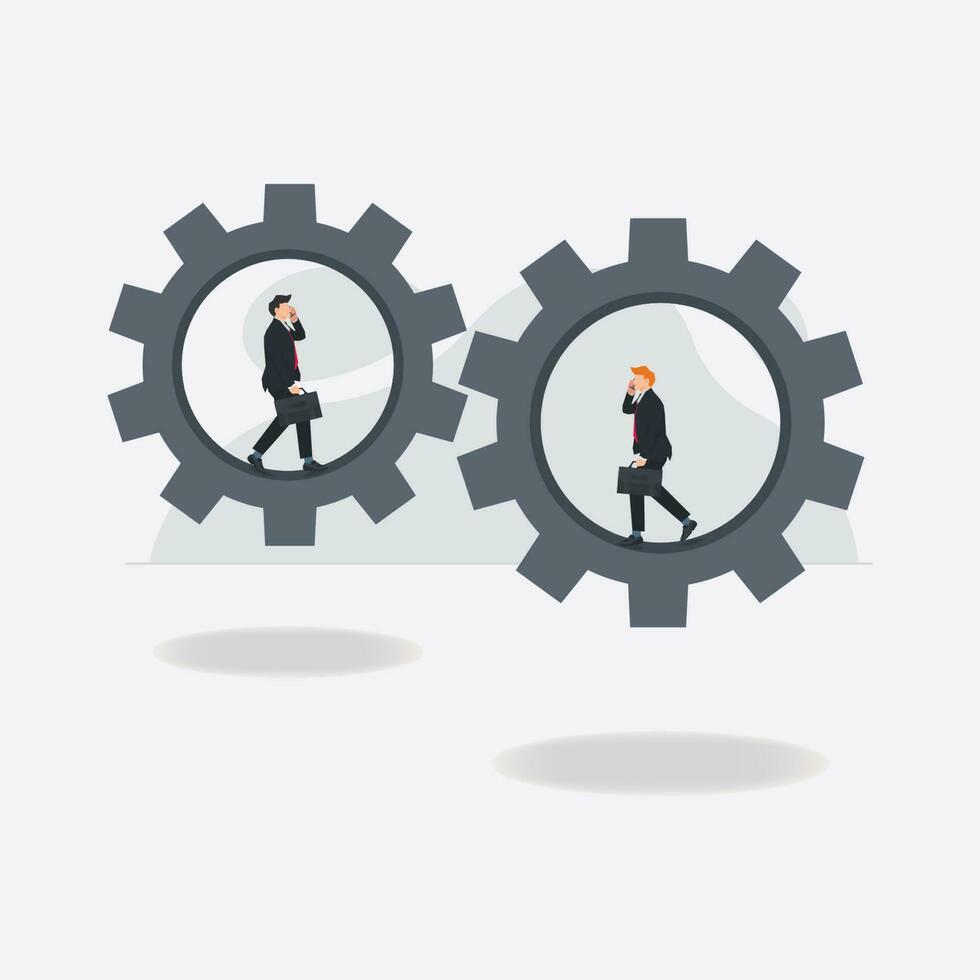 Vector businessmen walking inside giant gears design illustration