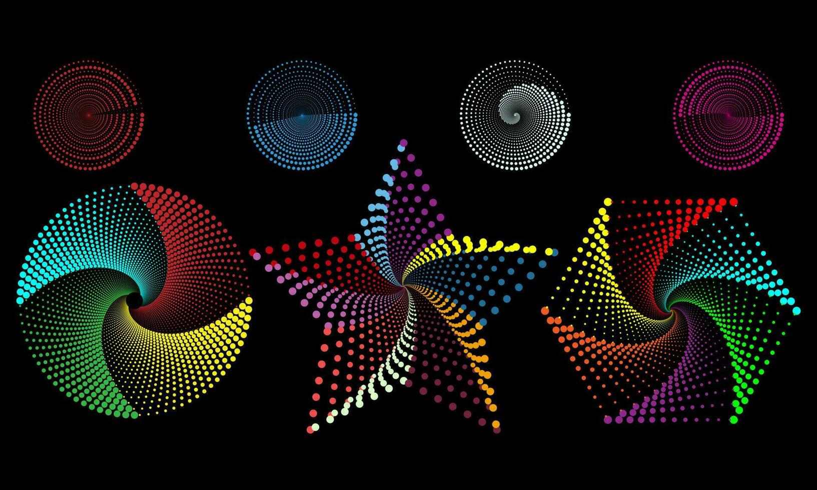 conjunto de medio tono circulo vistoso redondo punteado marco, círculos modelo frontera y resumen trama de semitonos gráfico diseño vector