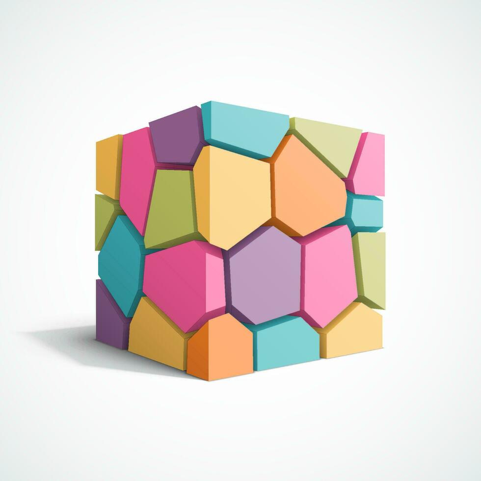 Colorful cracked cube. Easy to change color for each piece. vector