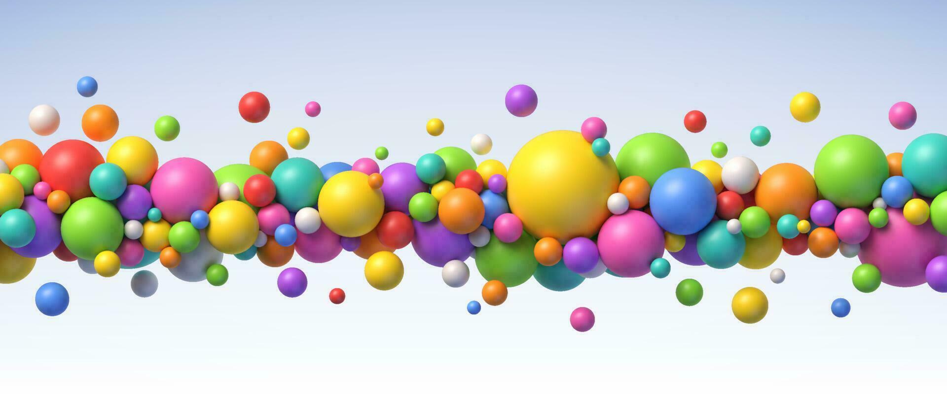 Multicolored flying spheres. Abstract composition with colorful balls in different sizes. Realistic vector background