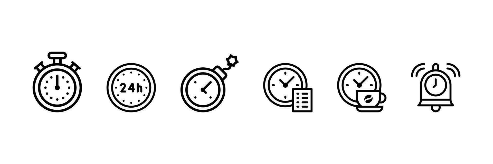 Time and date icon set include timer, time bomb, 24h , to do list time, coffee time and alarm , vector eps file