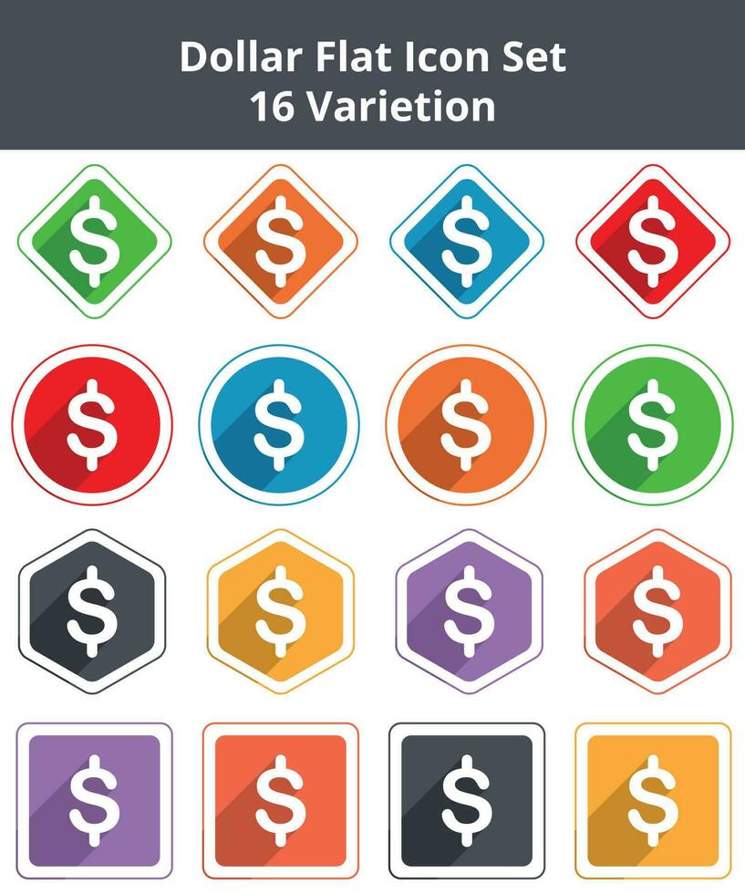 Dollar Flat Icon Set Circle Hexagon Round Corner vector