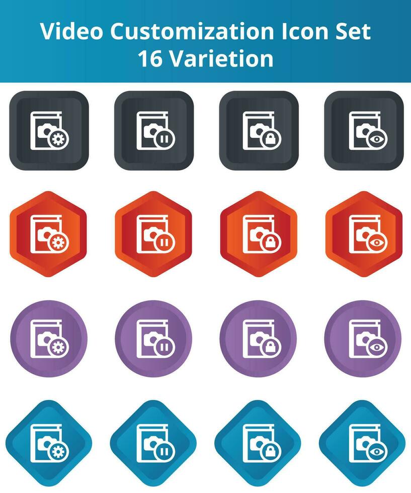 Video Customization Flat Icon Set Circle Hexagon Round Corner vector