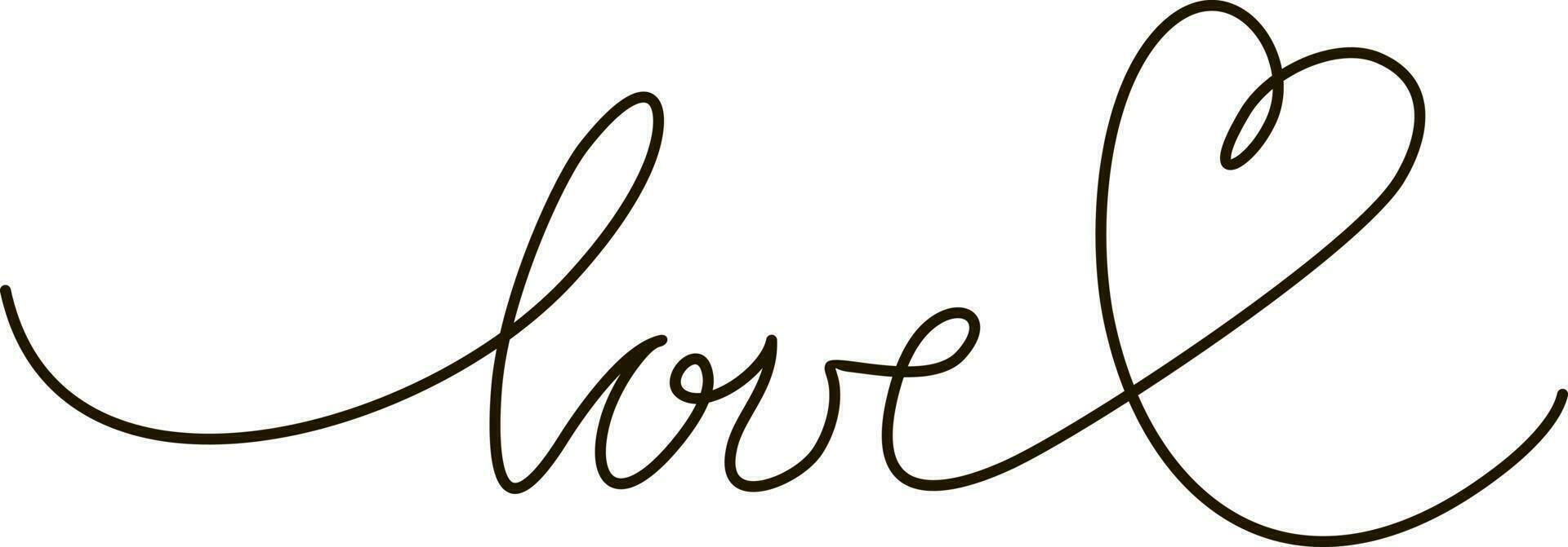 Love. Hand lettering inscription positive quote, calligraphy. Heart. Abstract love symbol. Continuous line vector