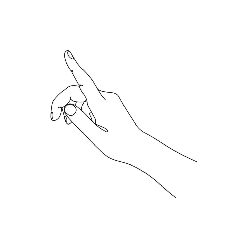 Hand gesture with pointing finger. Line art drawing. Hand drawn vector illustration.