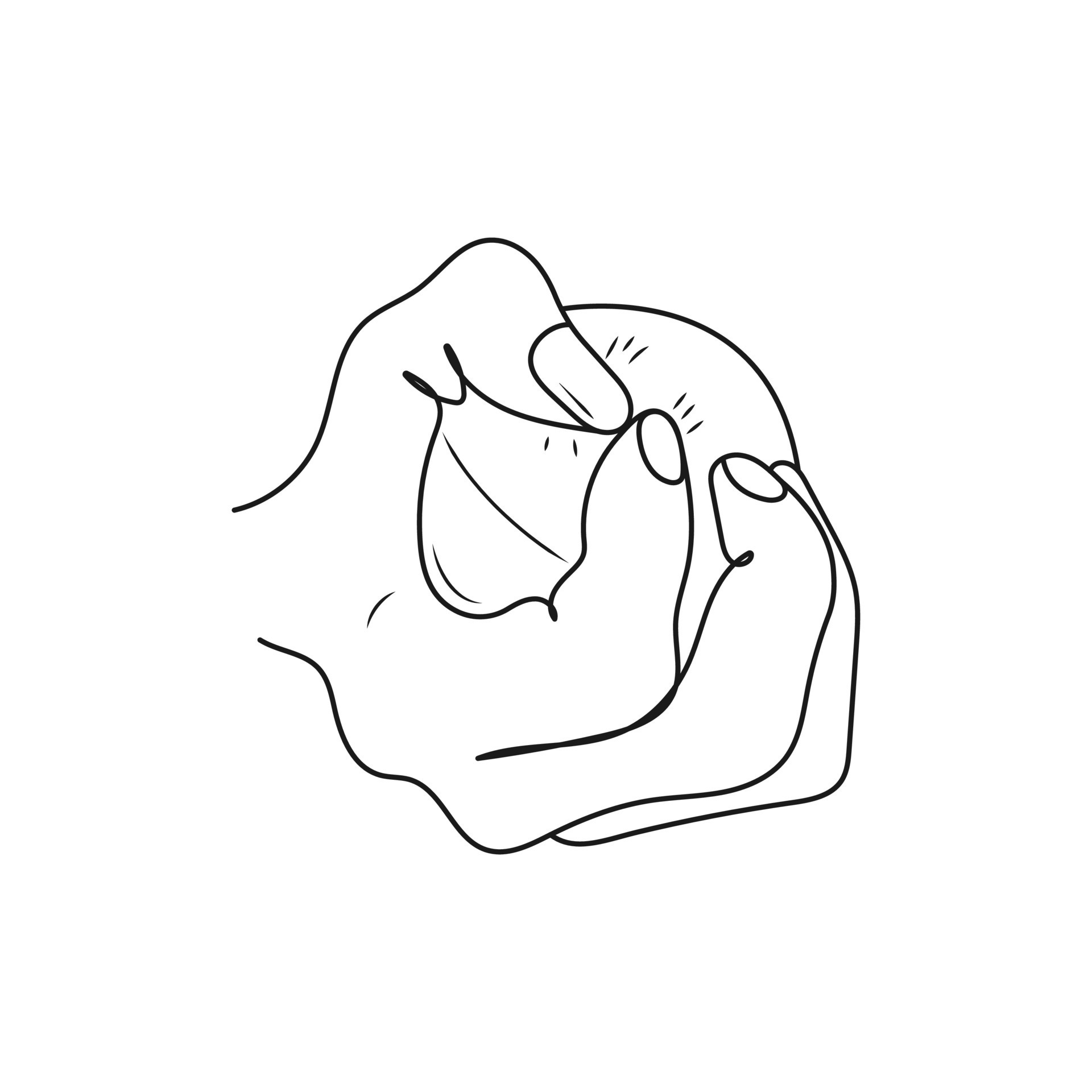 Human hand squeezing an antistress ball. Line art. Calm nerves, relax