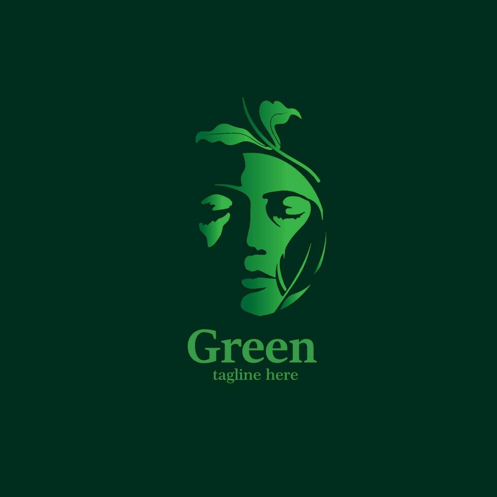 design logo vector female face and leaves