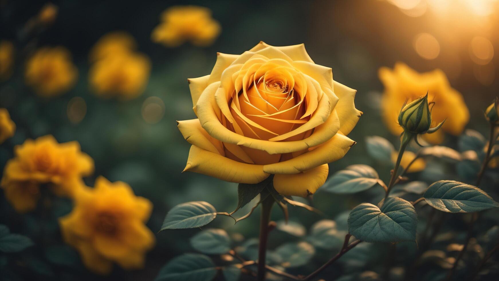 Natural Yellow Rose Flowers with a shimmering sunset light, AI ...