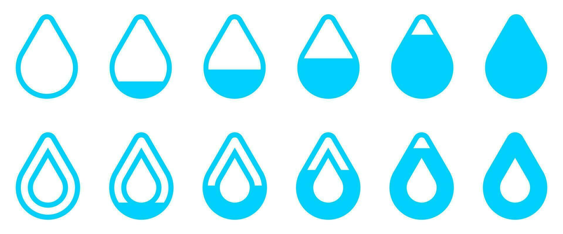 Water drop level icon set. From zero to full vector
