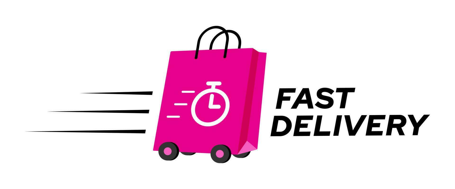 Fast delivery symbol on shopping bag. Flat vector illustration