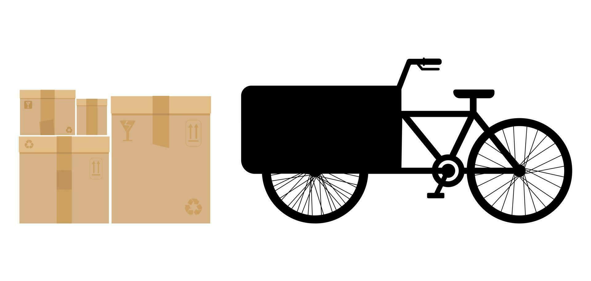 Icon of cargo bike and cardboard boxes vector