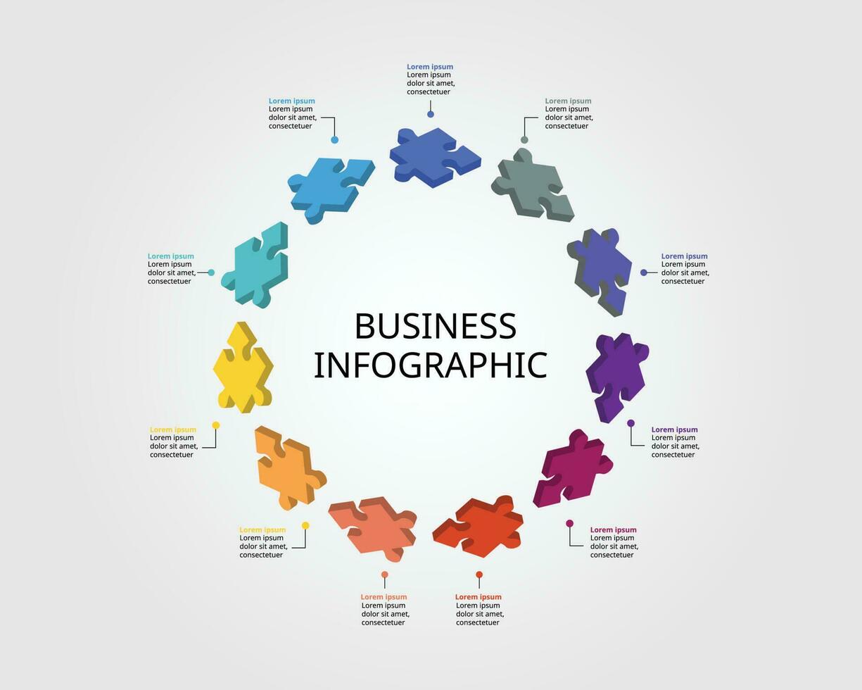 jigsaw puzzle connection template for infographic for presentation for 11 element vector