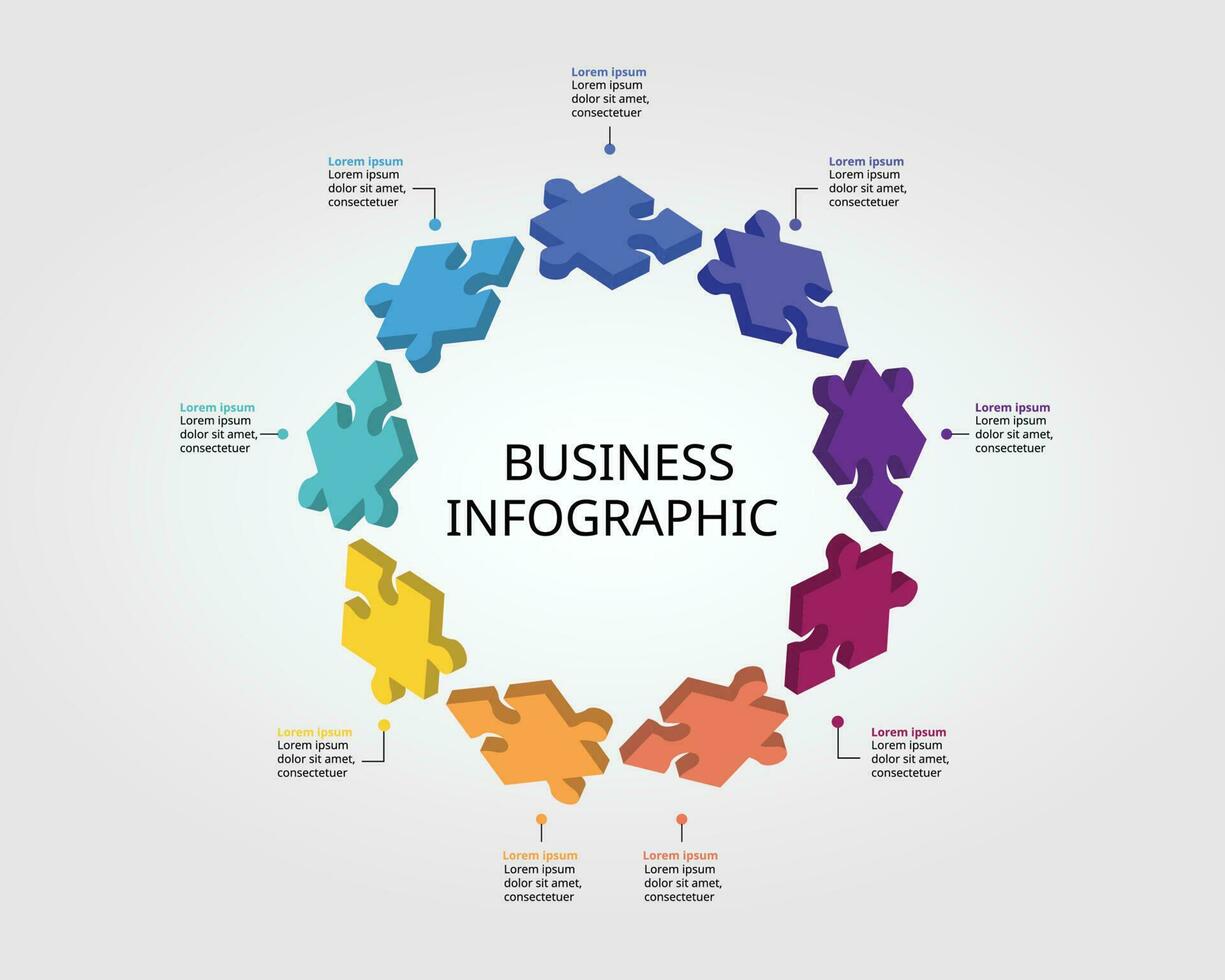jigsaw puzzle connection template for infographic for presentation for 9 element vector