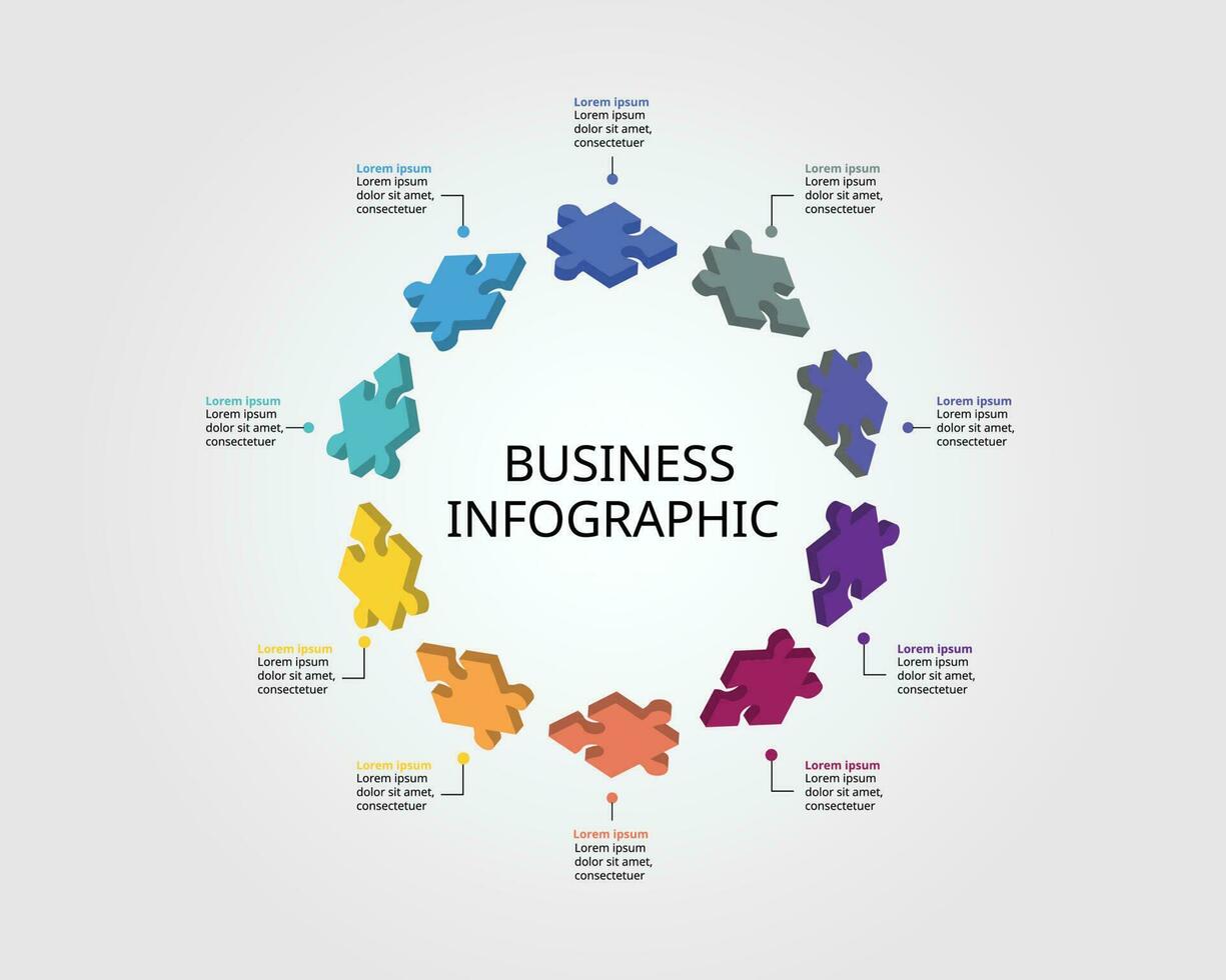 jigsaw puzzle connection template for infographic for presentation for 10 element vector