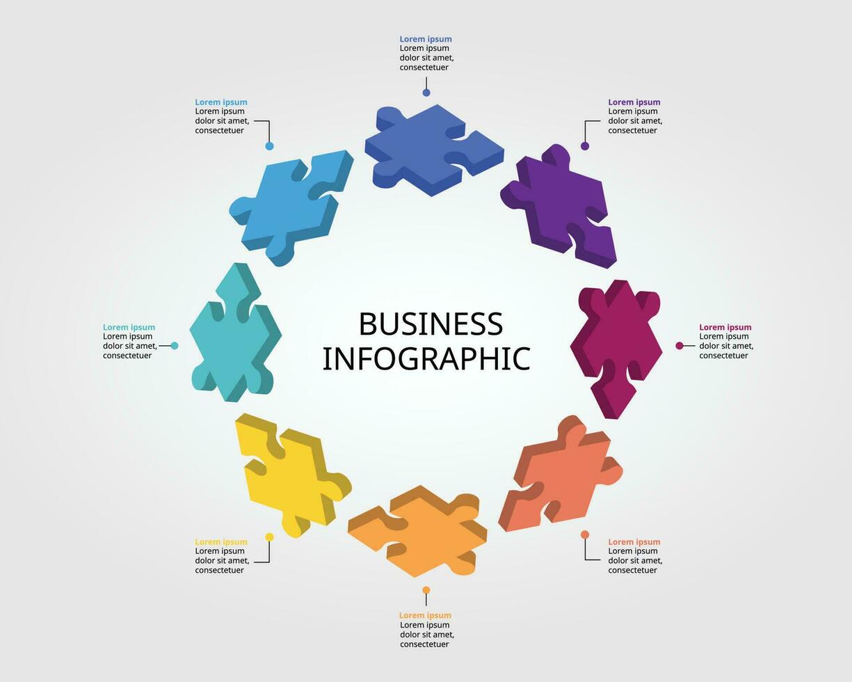 jigsaw puzzle connection template for infographic for presentation for 8 element vector