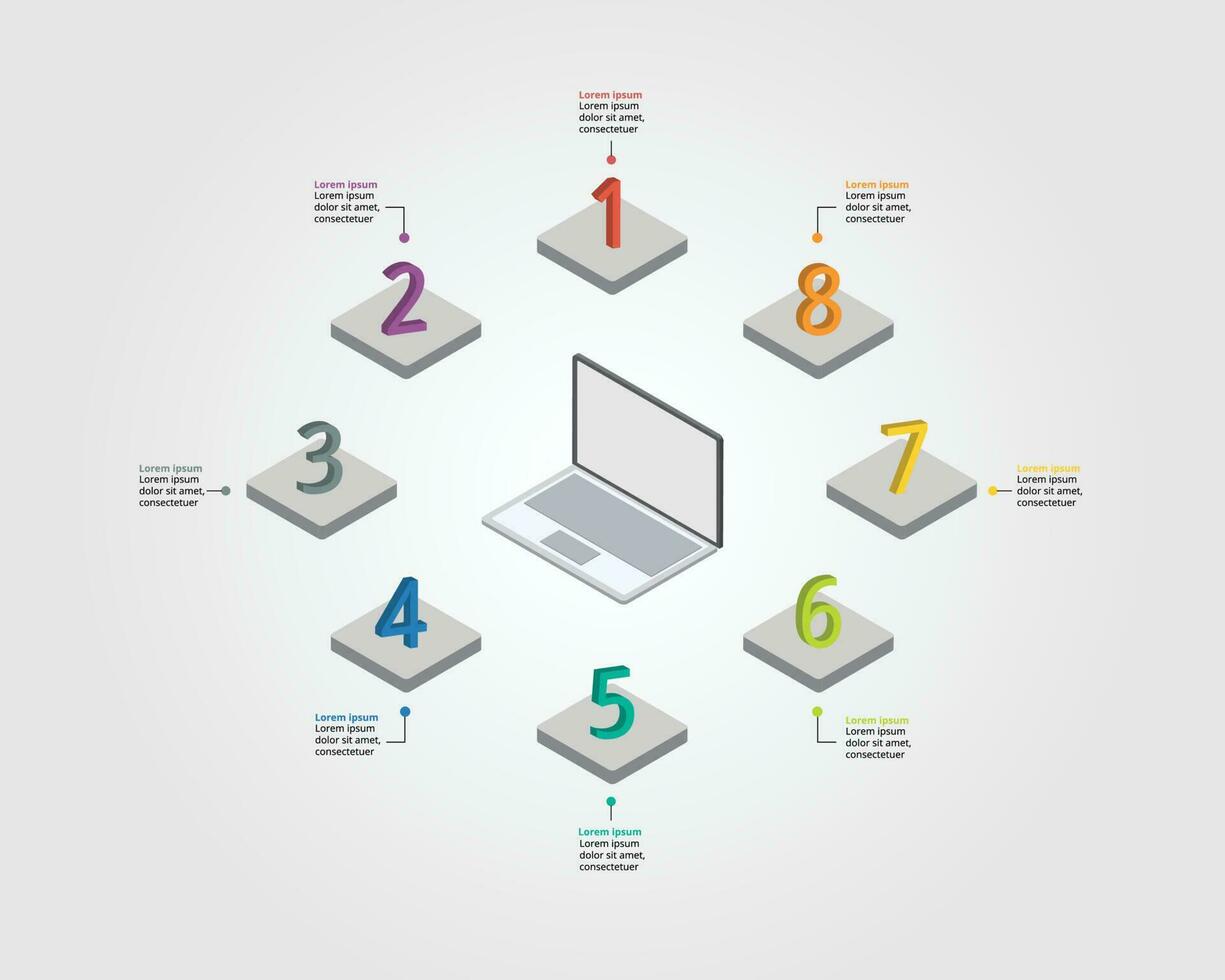 business plan work with laptop template for infographic for presentation for 8 element vector