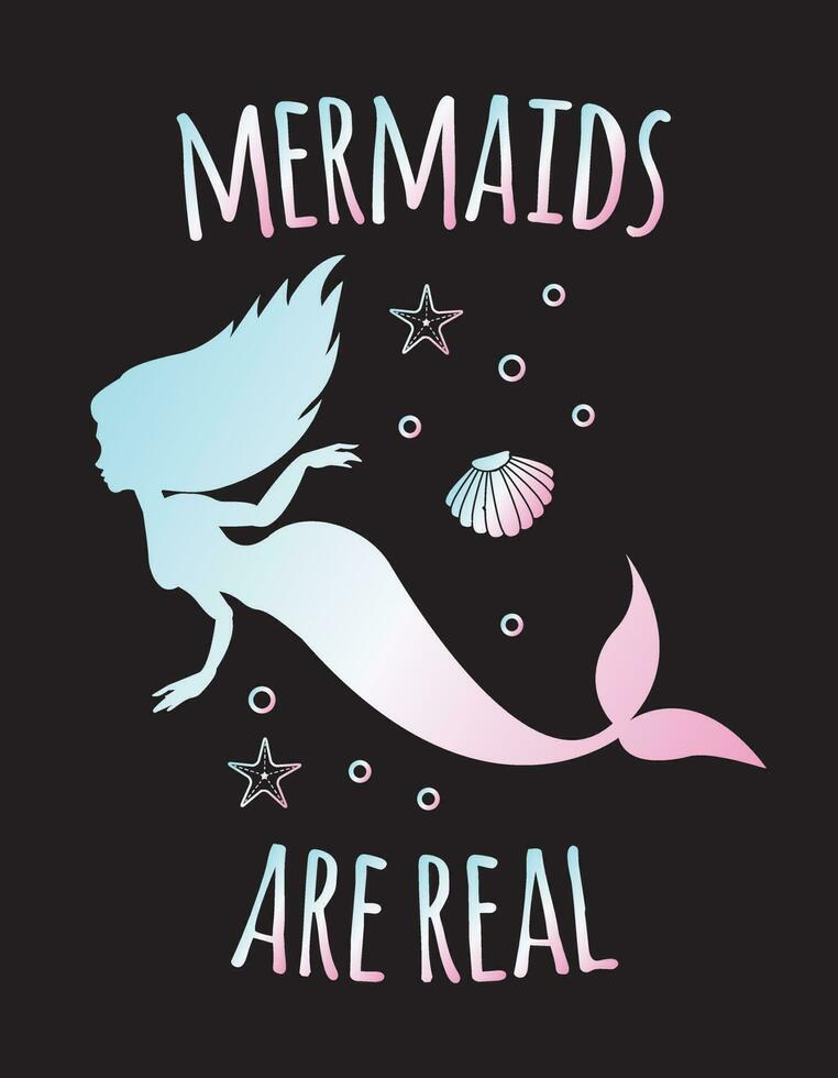 Vector mermaid silhouette quote with sea elements