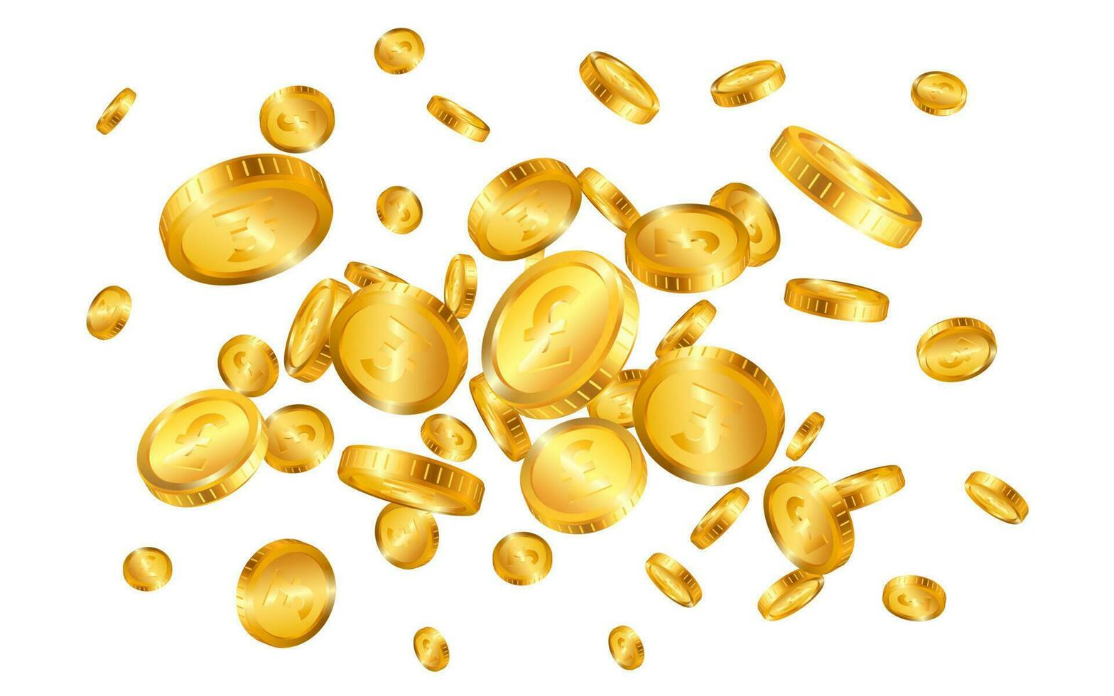 Pound gold coins explosion isolated on white background. Vector illustration