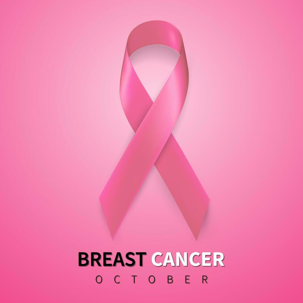 October breast cancer awareness month in. Realistic pink ribbon symbol. Medical Design. Vector illustration