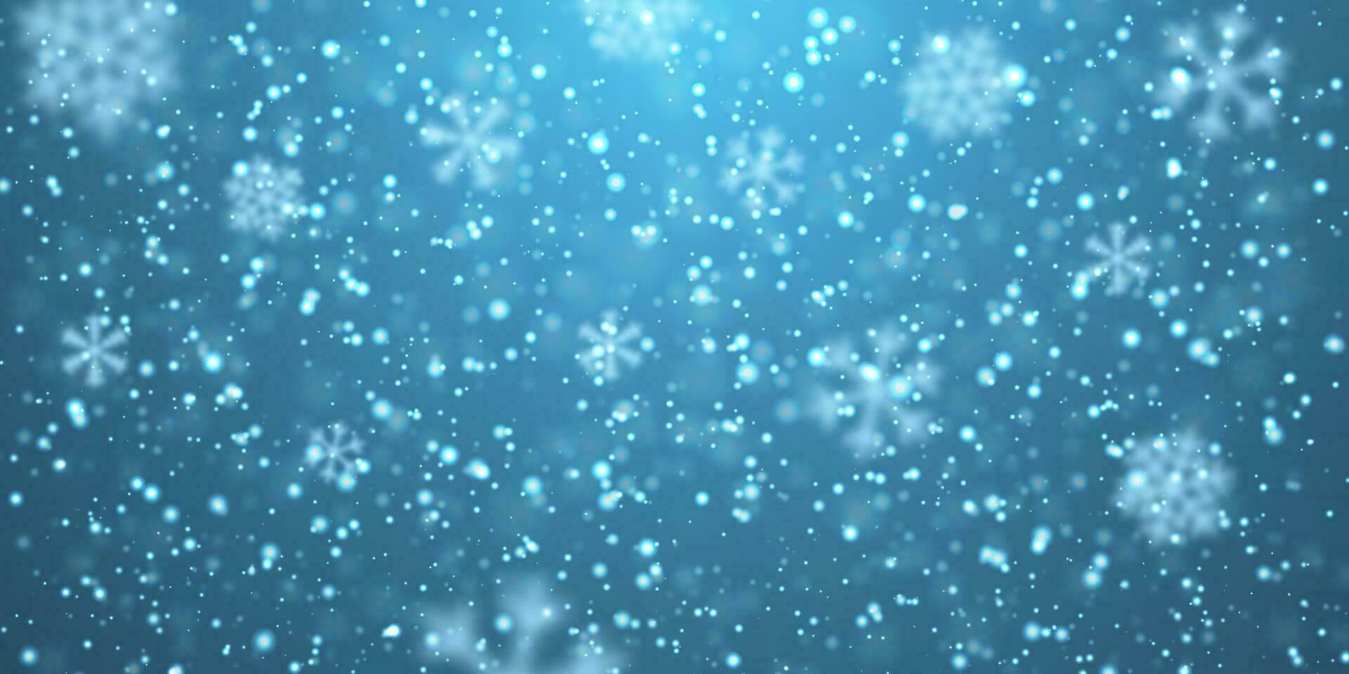 Christmas snow. Falling snowflakes on blue background. Snowfall. Vector illustration