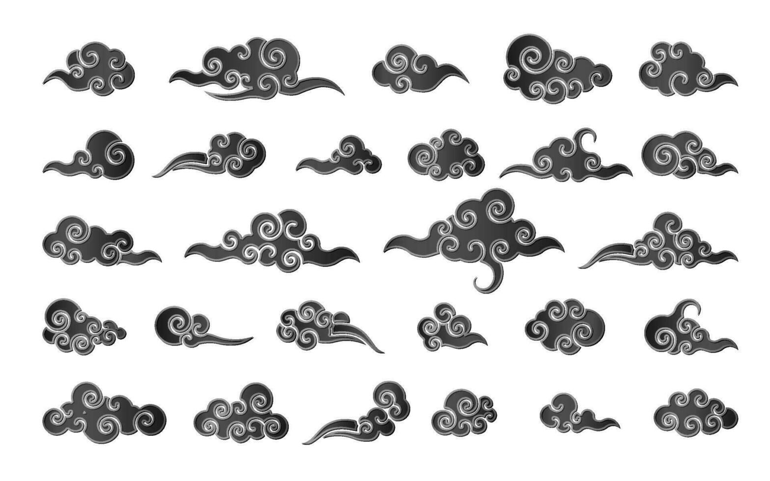 Cloud in Chinese style. Abstract black cloudy set isolated on white background. Vector illustration