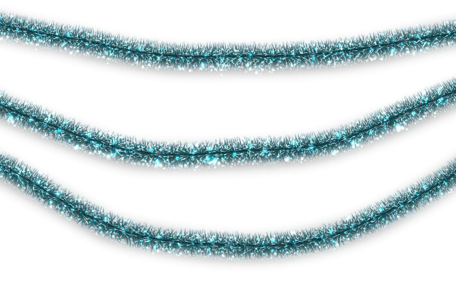 Christmas or New Year traditional decorations. Hanging glitter Xmas tinsel garland. Decor element. Vector illustration