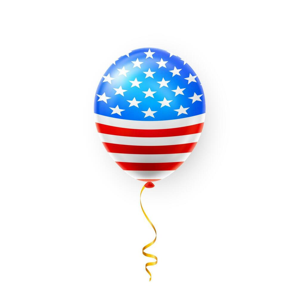 Helium balloons with American flag isolate on white background. Shine USA helium balloon festival decoration. Vector illustration