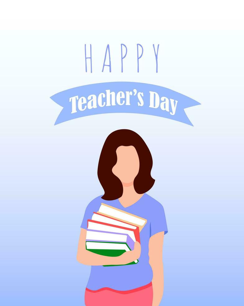 Happy Teacher's day banner. Handwritten cartoon card print template. Vector quote illustration.