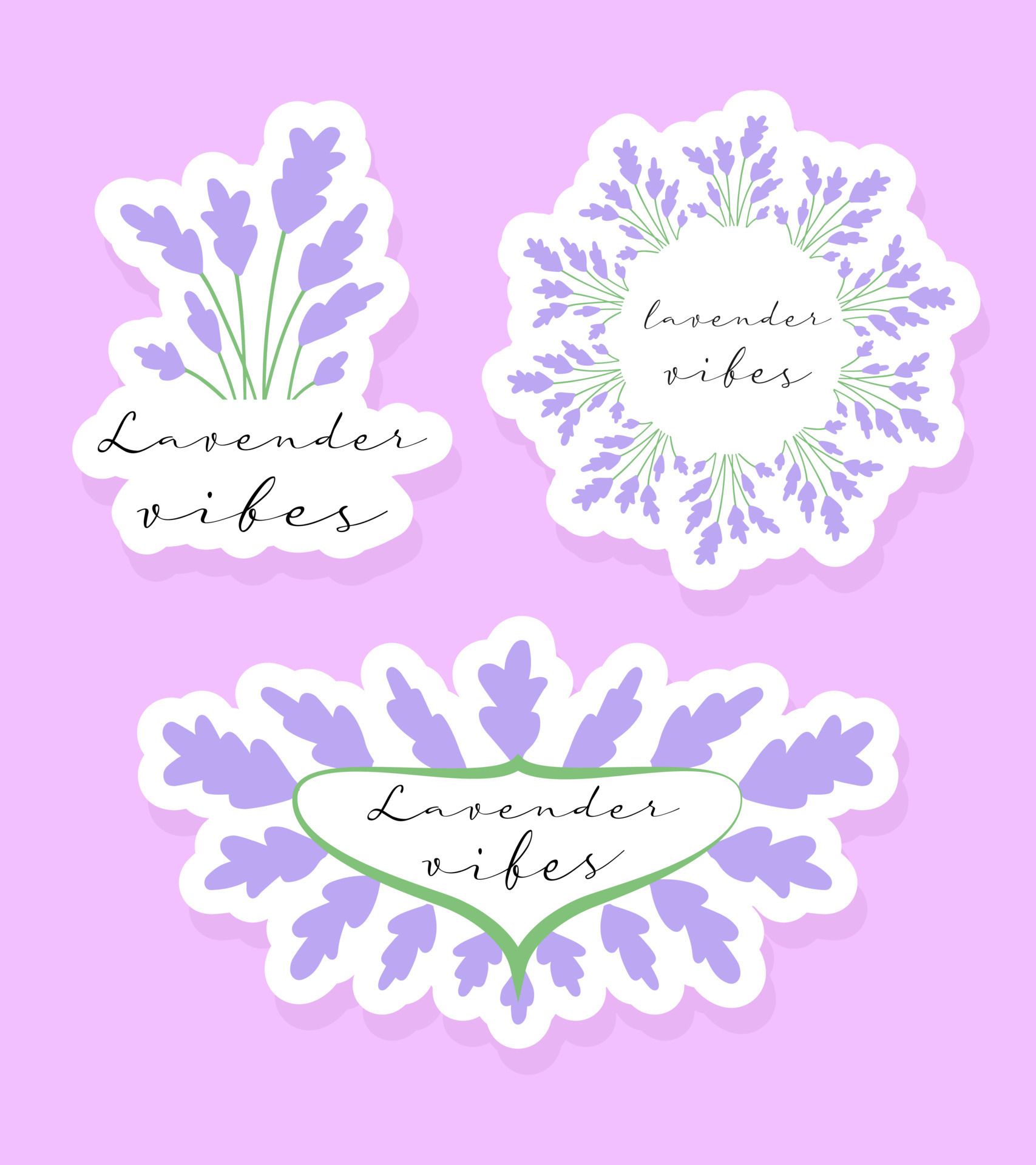 Lavender sticker set. Cute vector notebook label clip art. Lavender