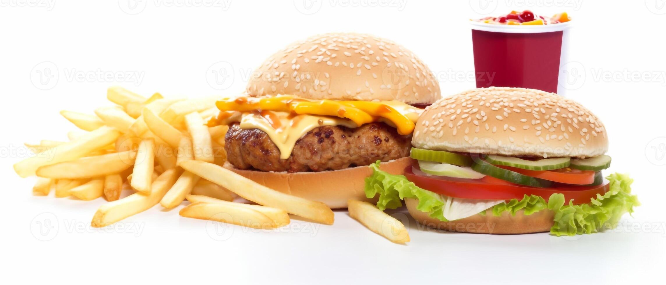 Junk food, fast food, burger, french fries. photo