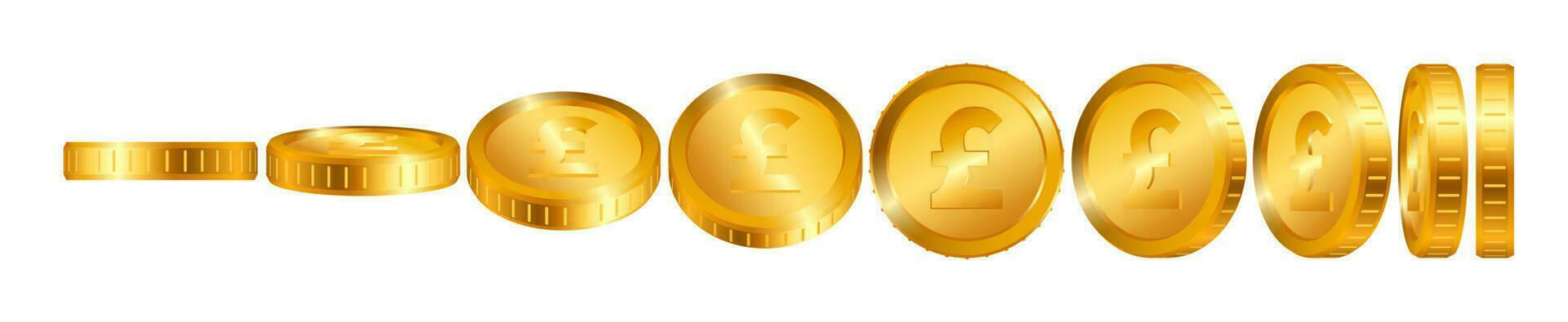Pound Gold coins isolated on white background. Vector illustration
