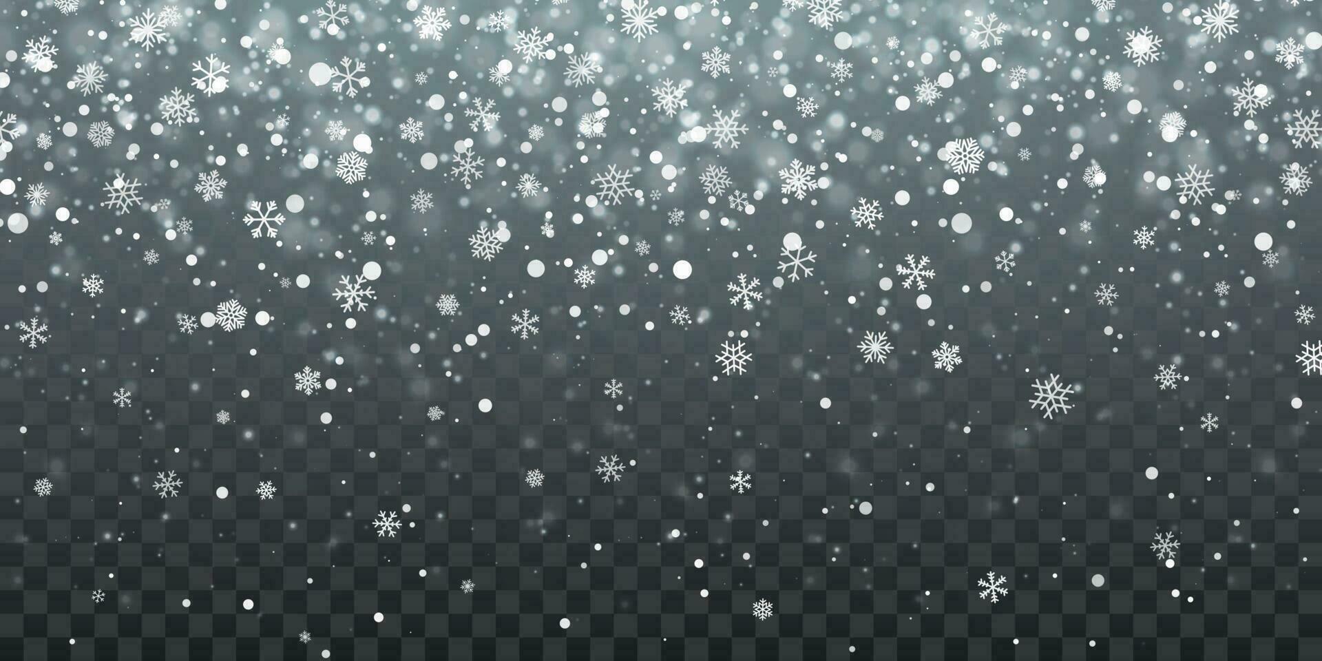 Christmas snow. Falling snowflakes on blue background. Snowfall. Vector illustration