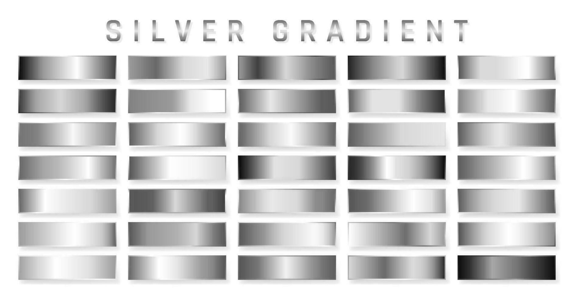 Collection of silver, chrome metallic gradient. Brilliant plates with silver effect. Vector illustration