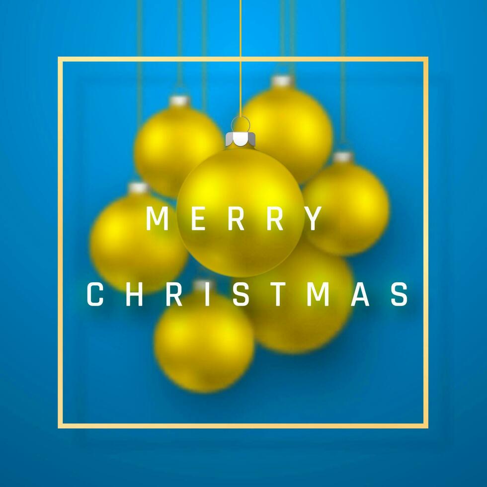 Merry Christmas or New Year greeting card. Holiday background with realistic gold Christmas balls. Vector illustration