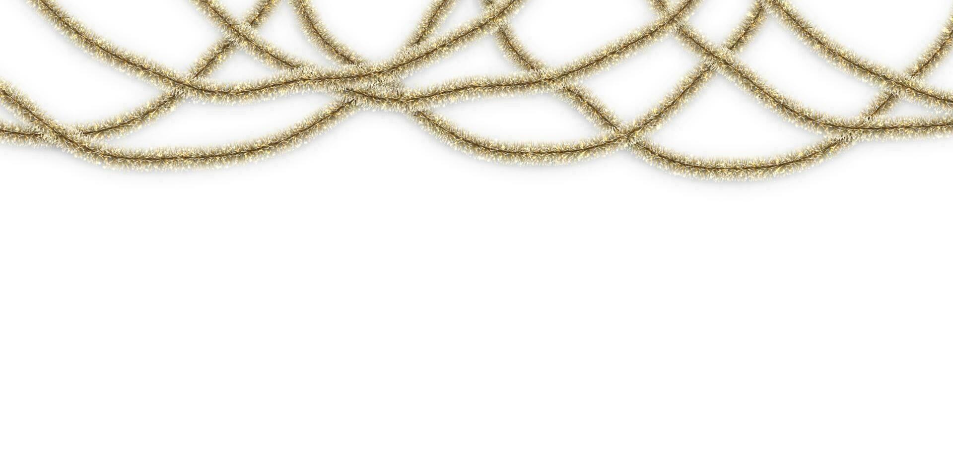 Christmas or New Year traditional decorations. Hanging glitter Xmas tinsel garland. Decor element. Vector illustration