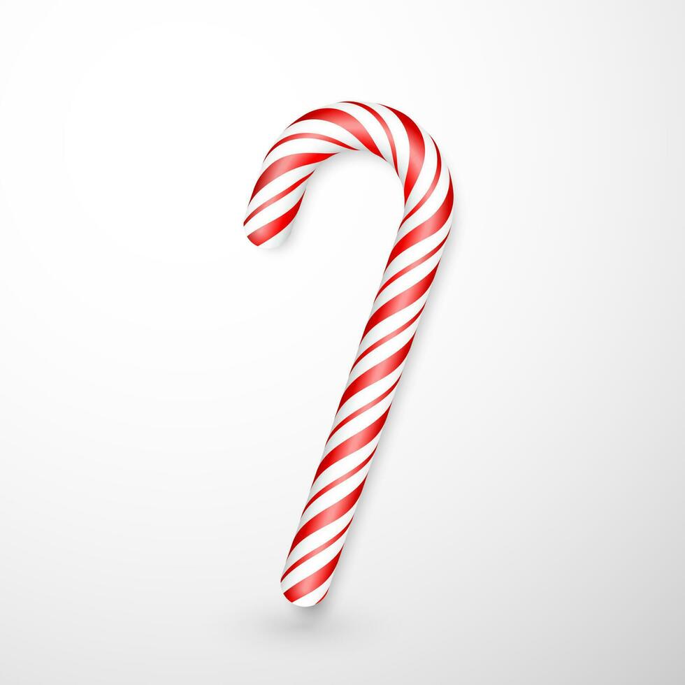 Christmas candy cane isolated on white background. Template for xmas or New Year greeting card. Vector illustration