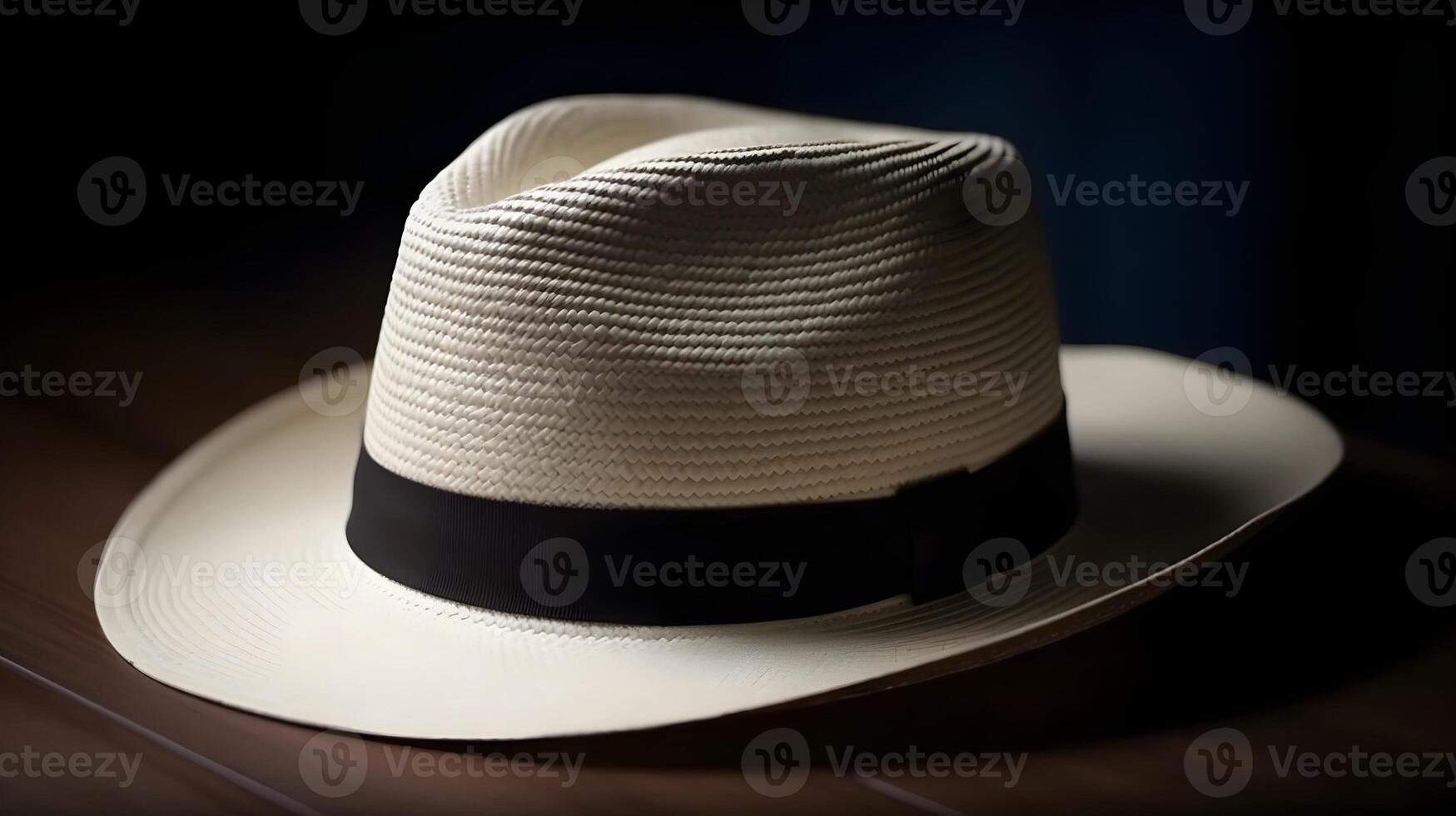 White fashionable stylish fedora hat studio shot on dark background. photo